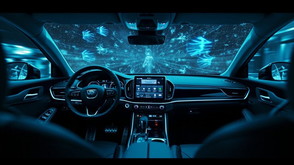 车机系统五大研究方向:AI大模型、AR-HUD、多模态交互、舱内健康监测 AI大模型与多模态交互示意图